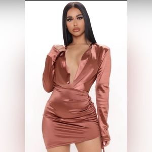 Satin Secrets Ruched Mini Dress - Rose